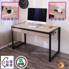 BuyJM 低甲醛厚板1.8cm漂流木色寬128公分雙抽屜工作桌/電腦桌/書桌DE078WO-2DR