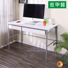 BuyJM 低甲醛防潑水木紋白雙抽屜120公分簡單型工作桌/電腦桌/書桌DE090WH-2DR